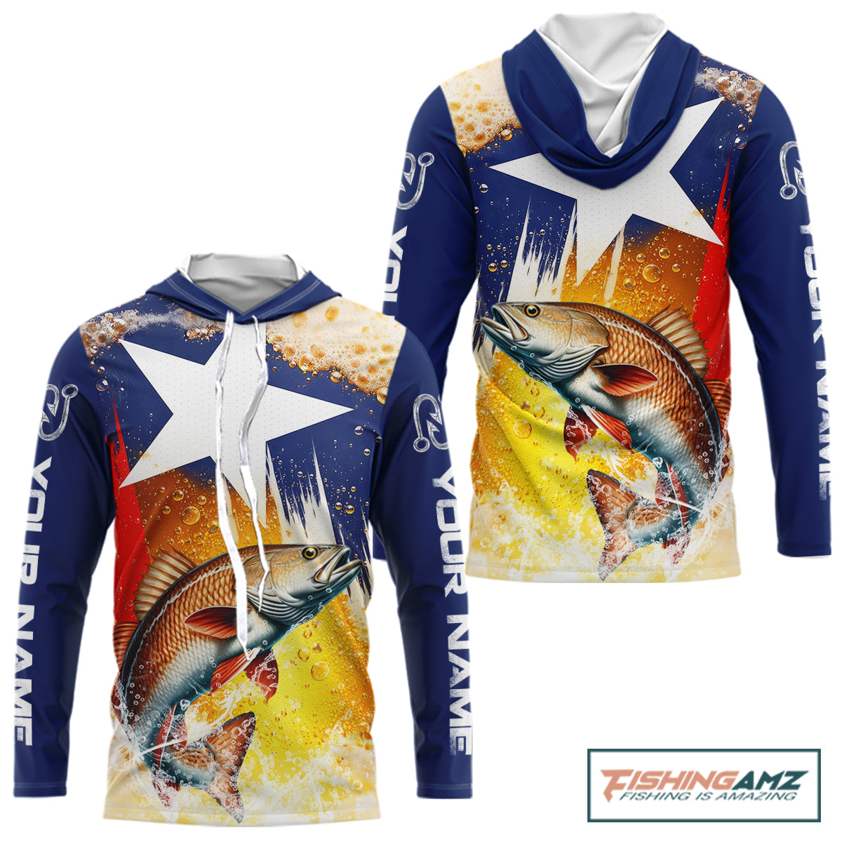 Custom Texas Flag Redfish Fishing Shirts, Funny Fishing Beer Shirts Long Sleeve Hooded For Team NBT619