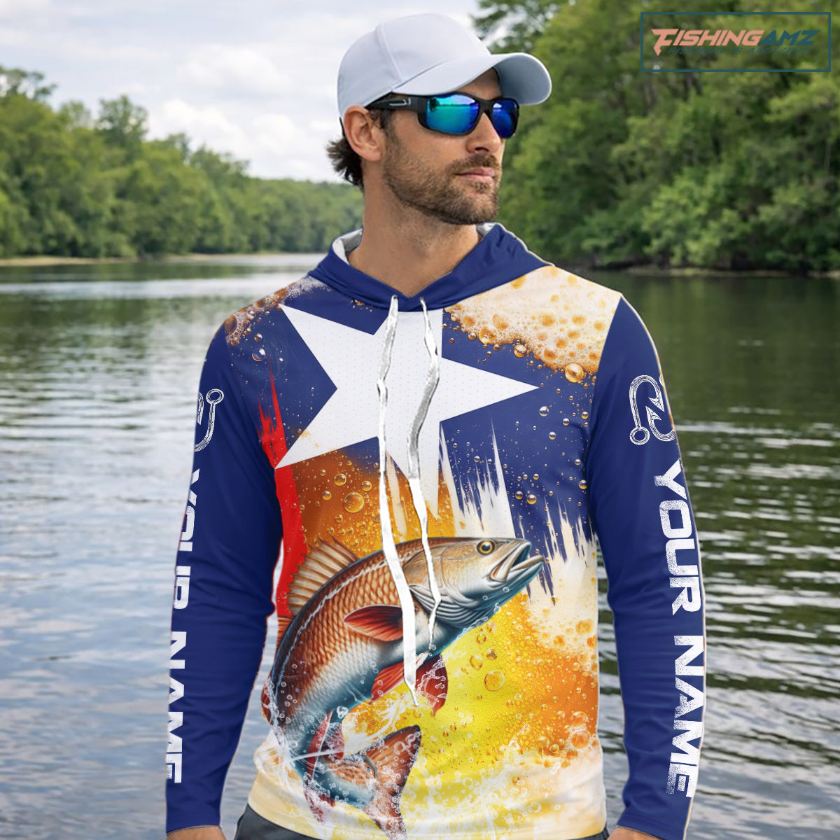 Custom Texas Flag Redfish Fishing Shirts, Funny Fishing Beer Shirts Long Sleeve Hooded For Team NBT619