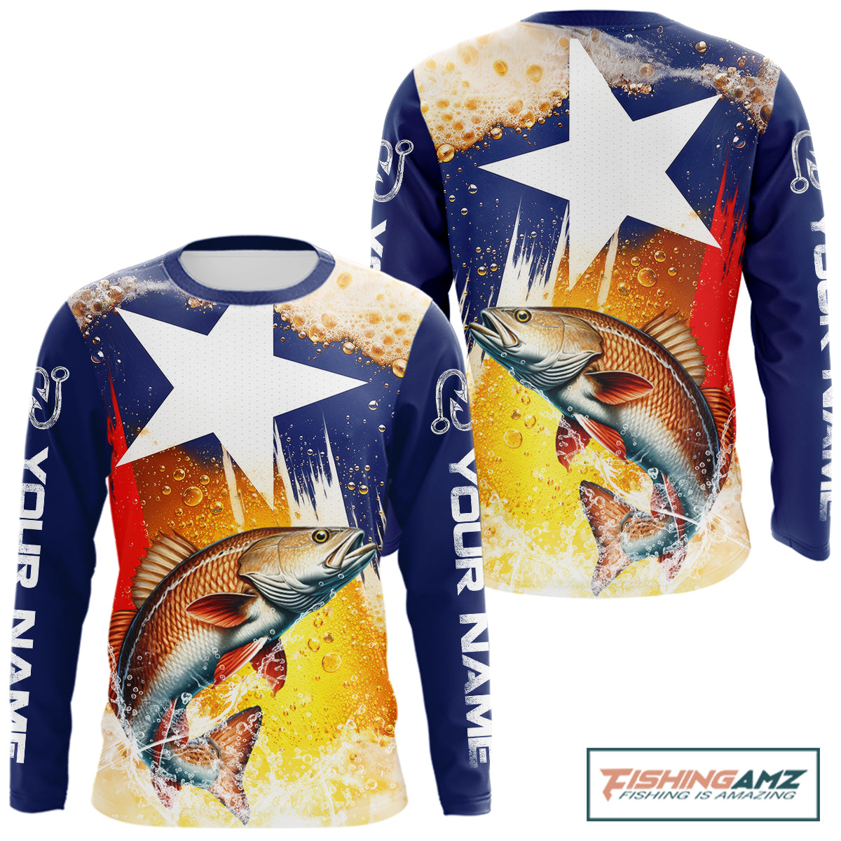 Custom Texas Flag Redfish Fishing Shirts, Funny Fishing Beer Shirts Long Sleeve For Team NBT619