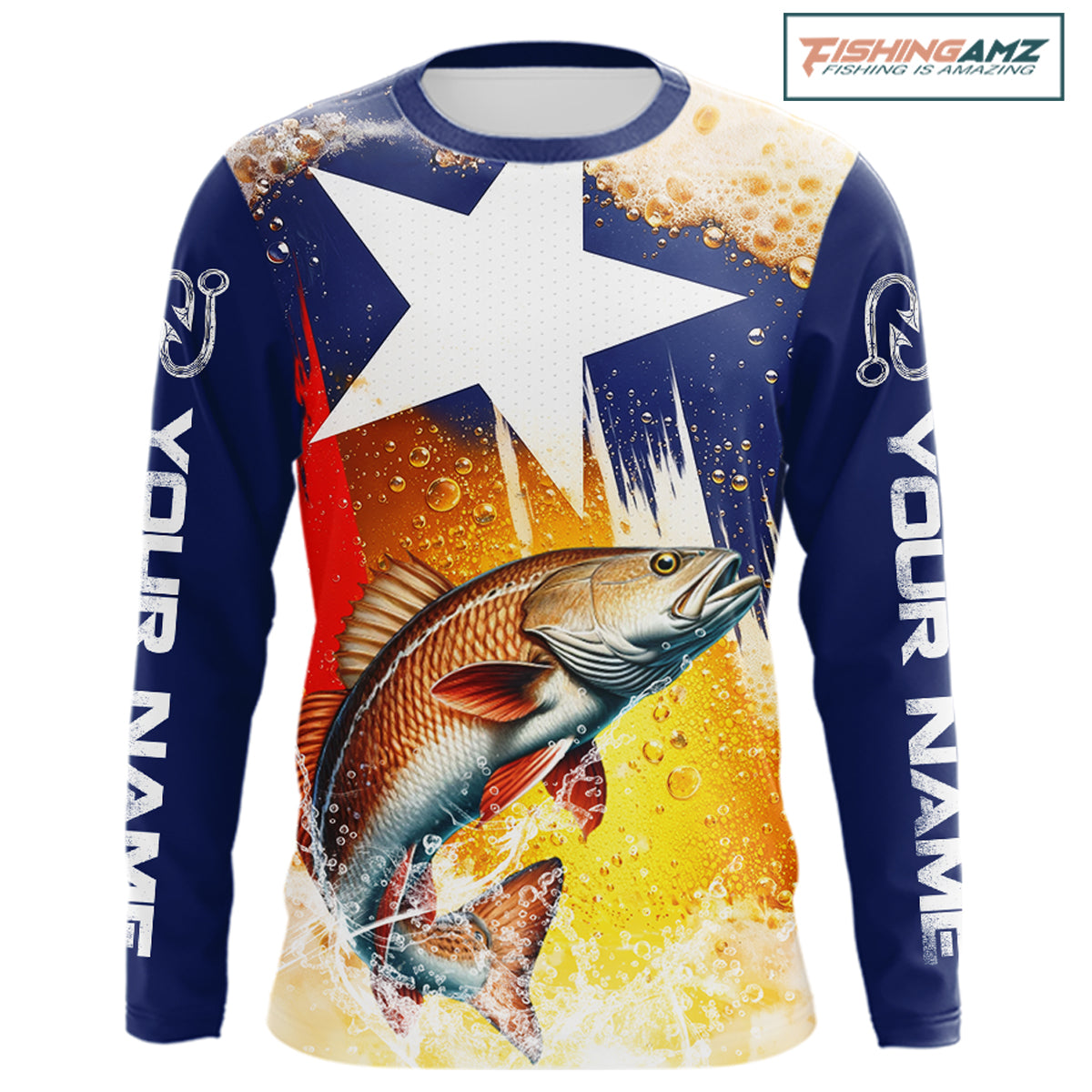 Custom Texas Flag Redfish Fishing Shirts, Funny Fishing Beer Shirts Long Sleeve For Team NBT619