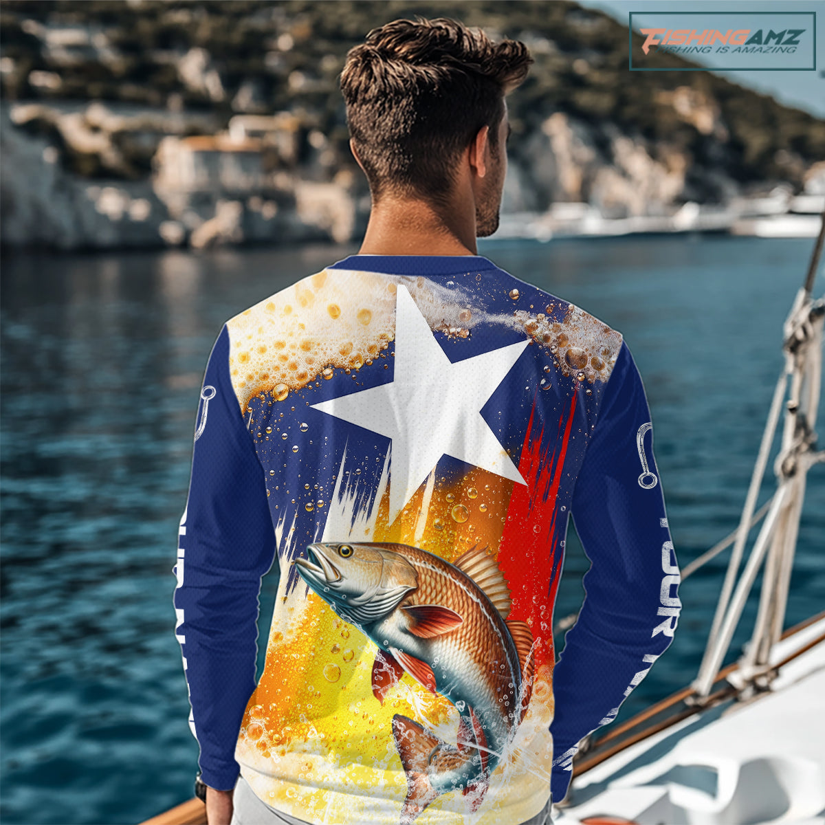 Custom Texas Flag Redfish Fishing Shirts, Funny Fishing Beer Shirts Long Sleeve For Team NBT619
