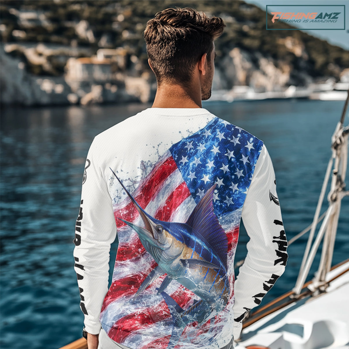 American Flag Patriotic Marlin Fishing Custom Long Sleeve Shirts, 4th of July Fishing Tournament Shirts NBT526