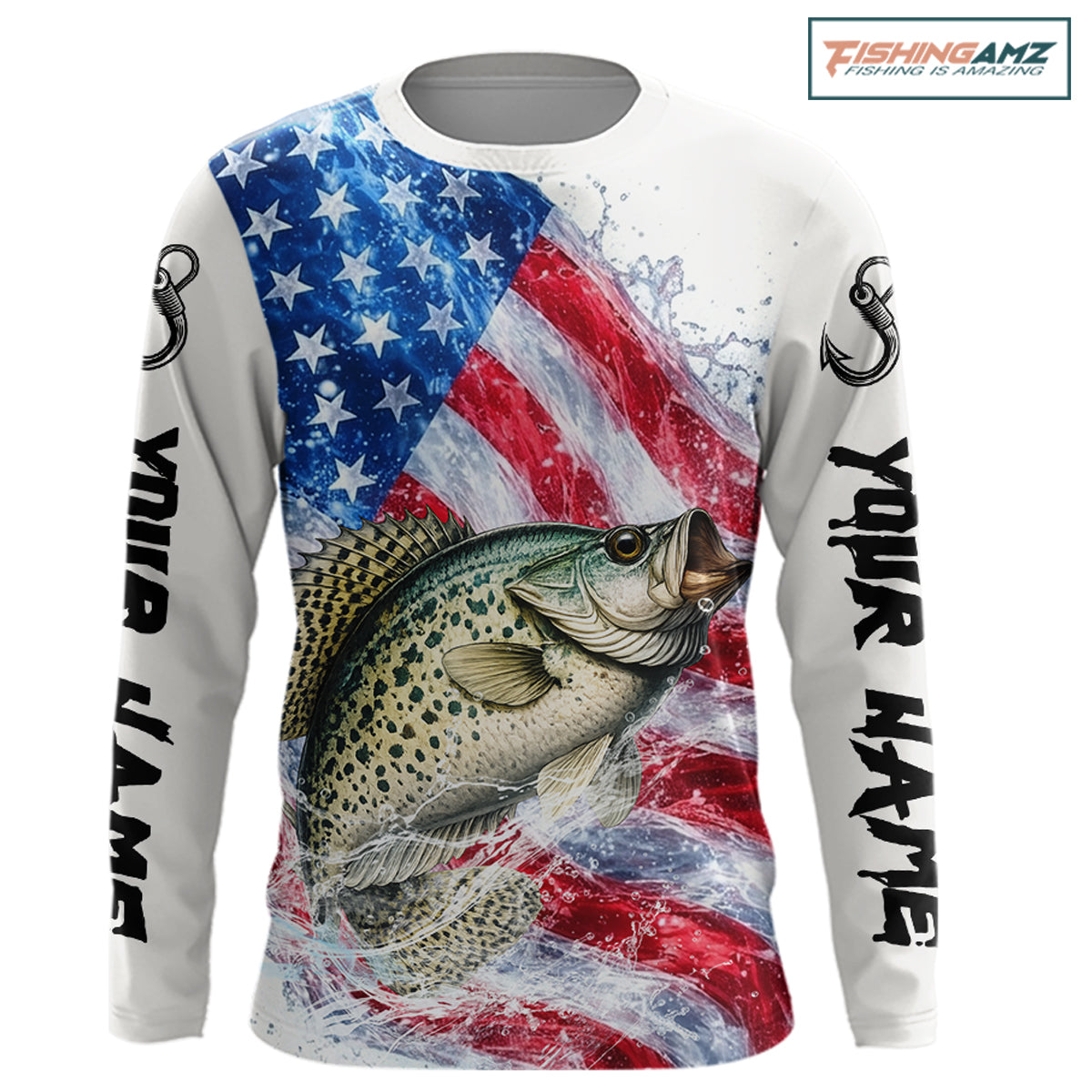 American Flag Patriotic Crappie Fishing Custom Long Sleeve Shirts, 4th of July Fishing Tournament Shirts NBT525