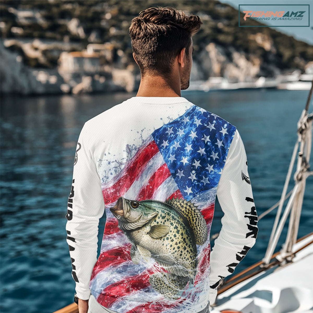 American Flag Patriotic Crappie Fishing Custom Long Sleeve Shirts, 4th of July Fishing Tournament Shirts NBT525