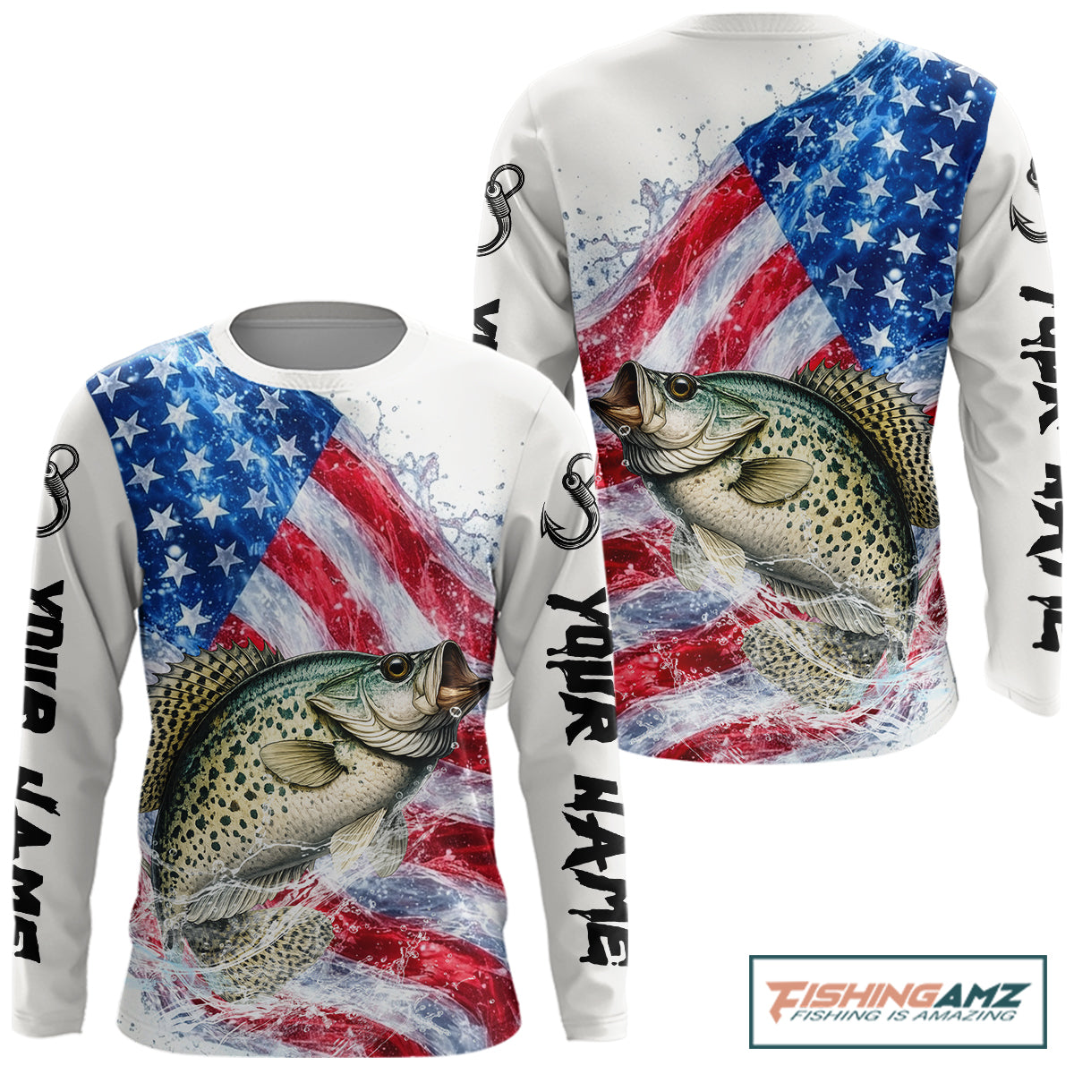 American Flag Patriotic Crappie Fishing Custom Long Sleeve Shirts, 4th of July Fishing Tournament Shirts NBT525