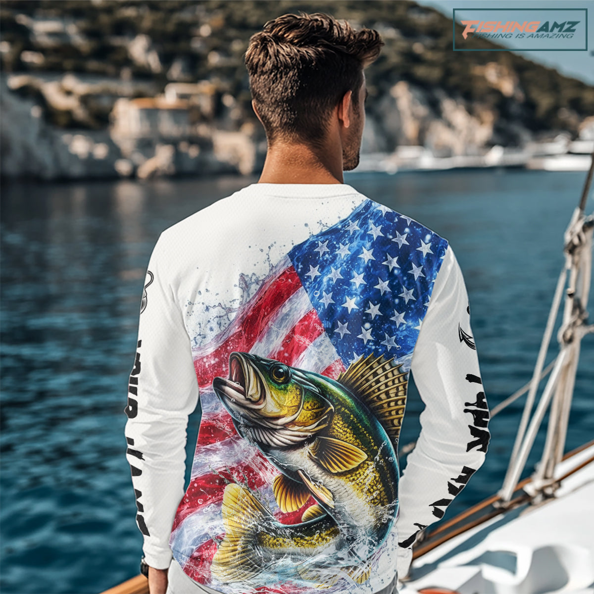 American Flag Patriotic Walleye Fishing Custom Long Sleeve Shirts, 4th of July Fishing Tournament Shirts NBT527
