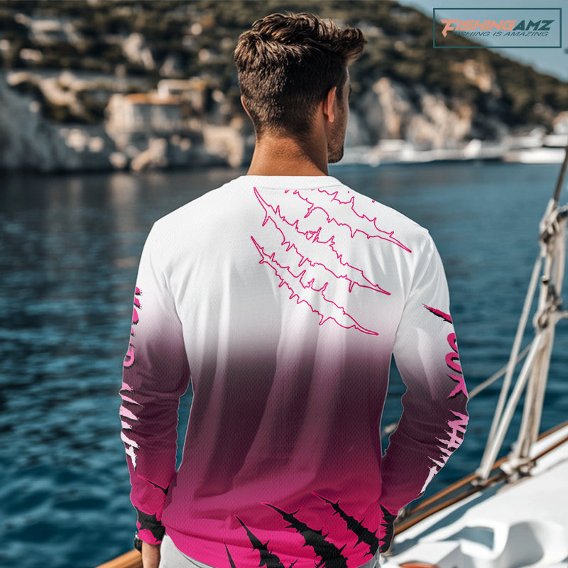 Largemouth Bass Long Sleeve Fishing Shirts Pink Angry Fish, Bass Fishing Shirts NBT387