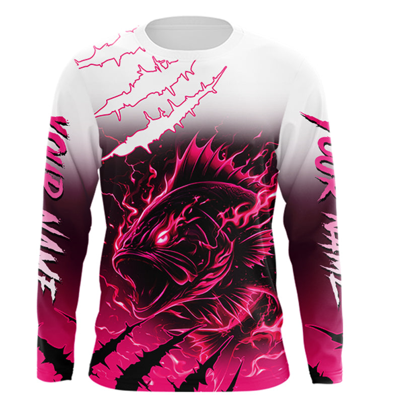 Largemouth Bass Long Sleeve Fishing Shirts Pink Angry Fish, Bass Fishing Shirts NBT387
