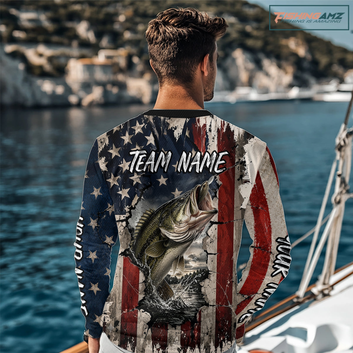 Bass Fishing 3D American Flag Patriotic Shirts Customize Bass Fishing Jerseys, Sun Protection Shirts NBT939