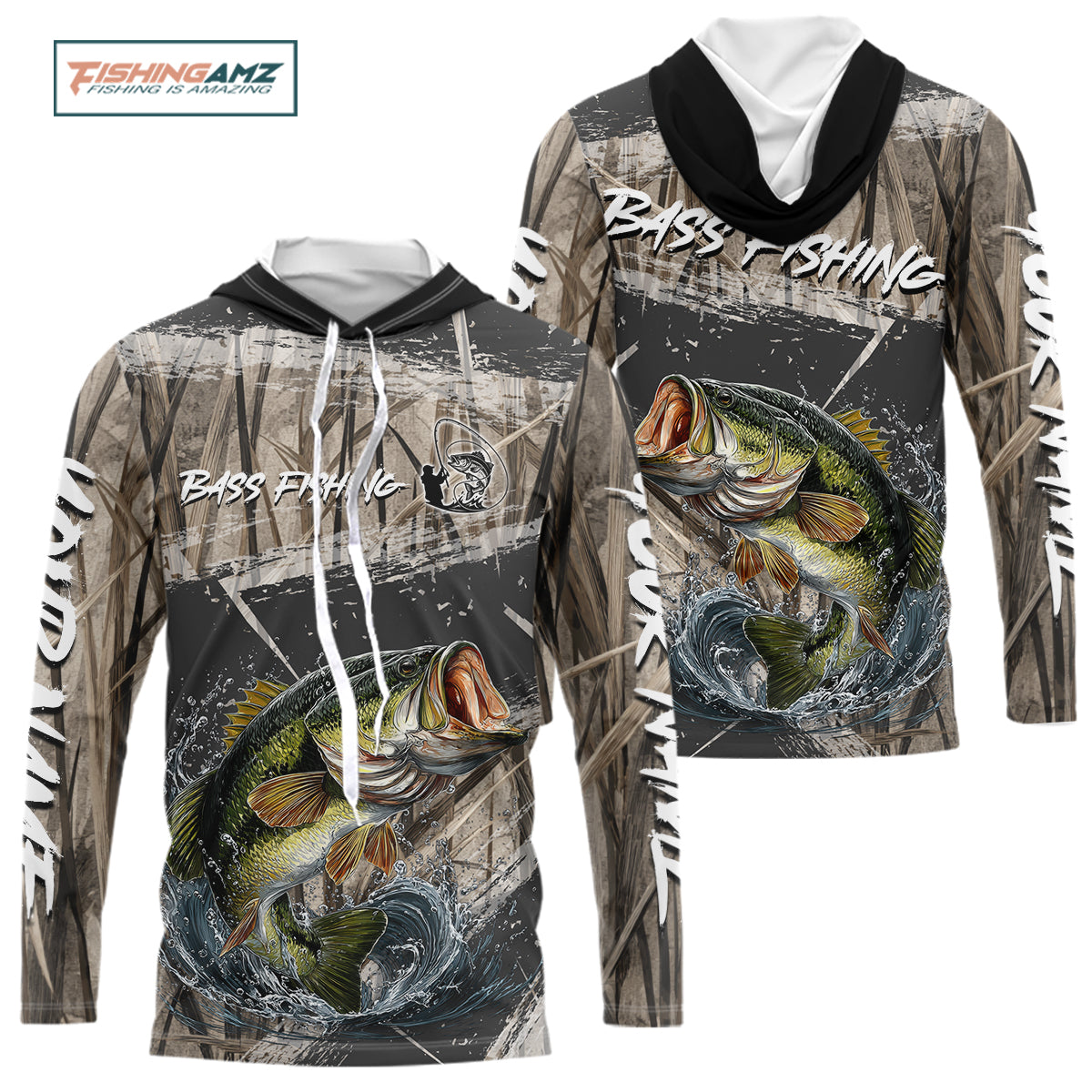 Largemouth Bass Grass Camo Custom Name Fishing Shirt, Bass Fishing Shirts For Men NBT354