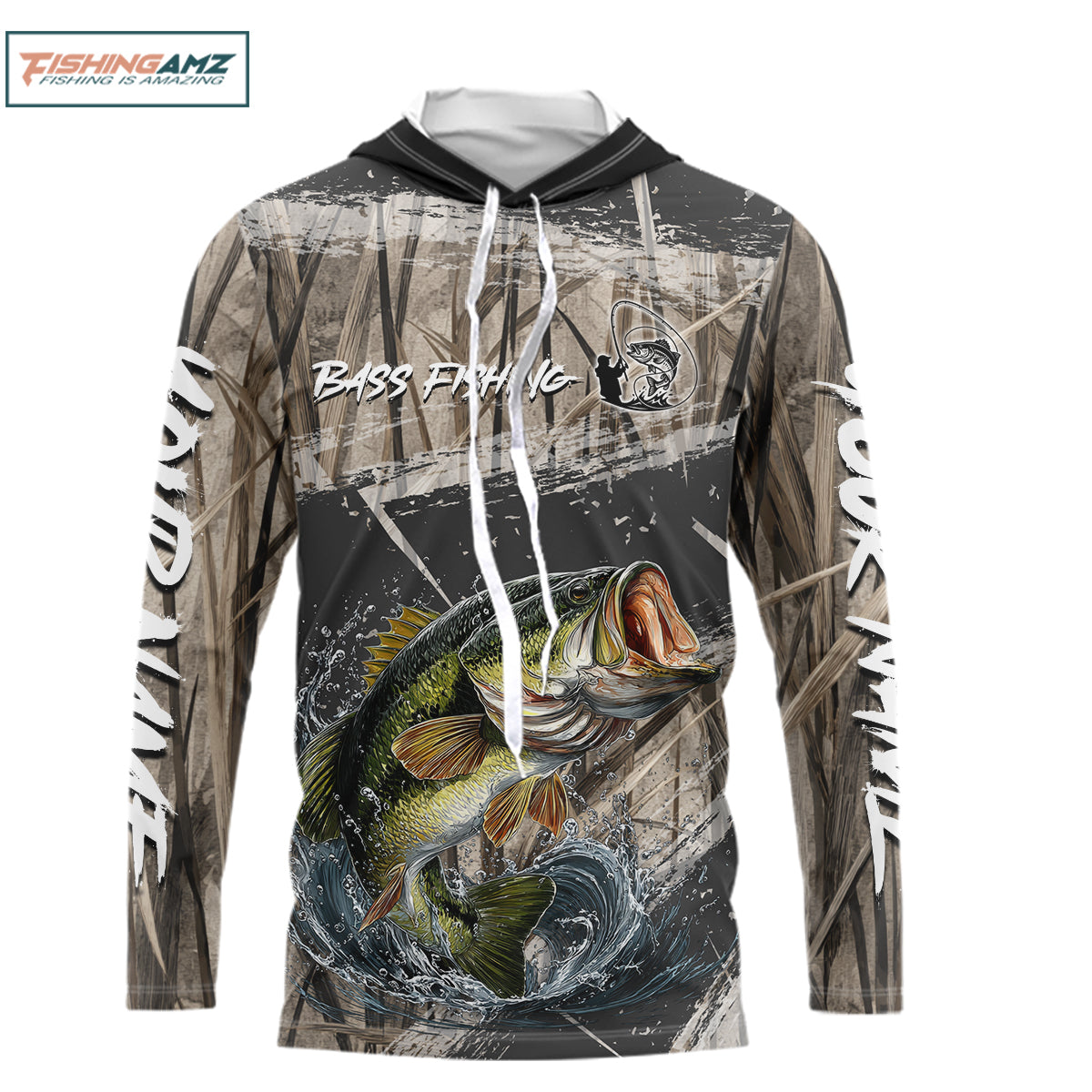 Largemouth Bass Grass Camo Custom Name Fishing Shirt, Bass Fishing Shirts For Men NBT354