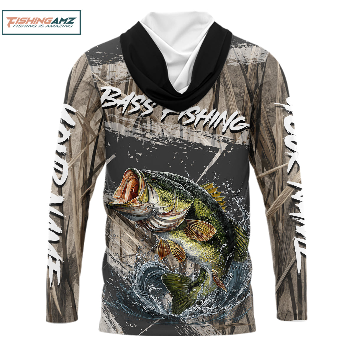 Largemouth Bass Grass Camo Custom Name Fishing Shirt, Bass Fishing Shirts For Men NBT354