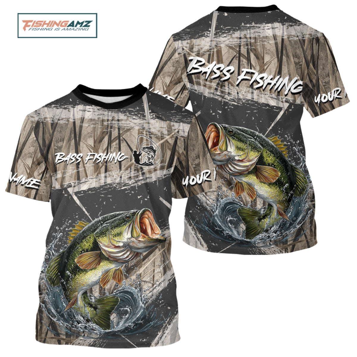 Largemouth Bass Grass Camo Custom Name Fishing Shirt, Bass Fishing Shirts For Men NBT354