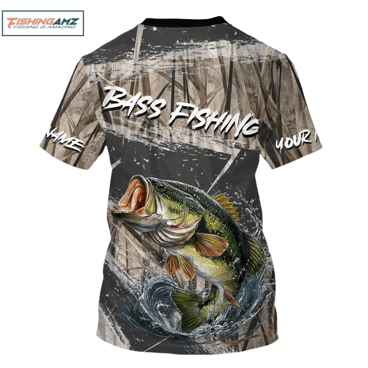 Largemouth Bass Grass Camo Custom Name Fishing Shirt, Bass Fishing Shirts For Men NBT354