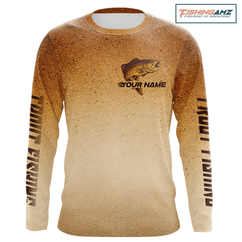 Brown Trout Fish Skin Long Sleeve Fishing Shirts Custom Name, Trout Fishing Shirts NBT402