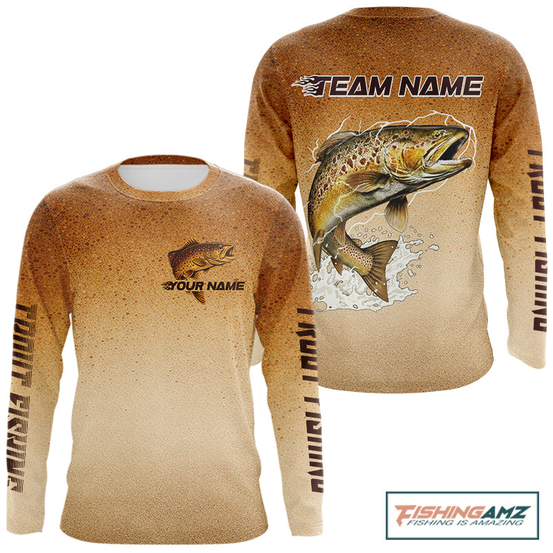 Brown Trout Fish Skin Long Sleeve Fishing Shirts Custom Name, Trout Fishing Shirts NBT402