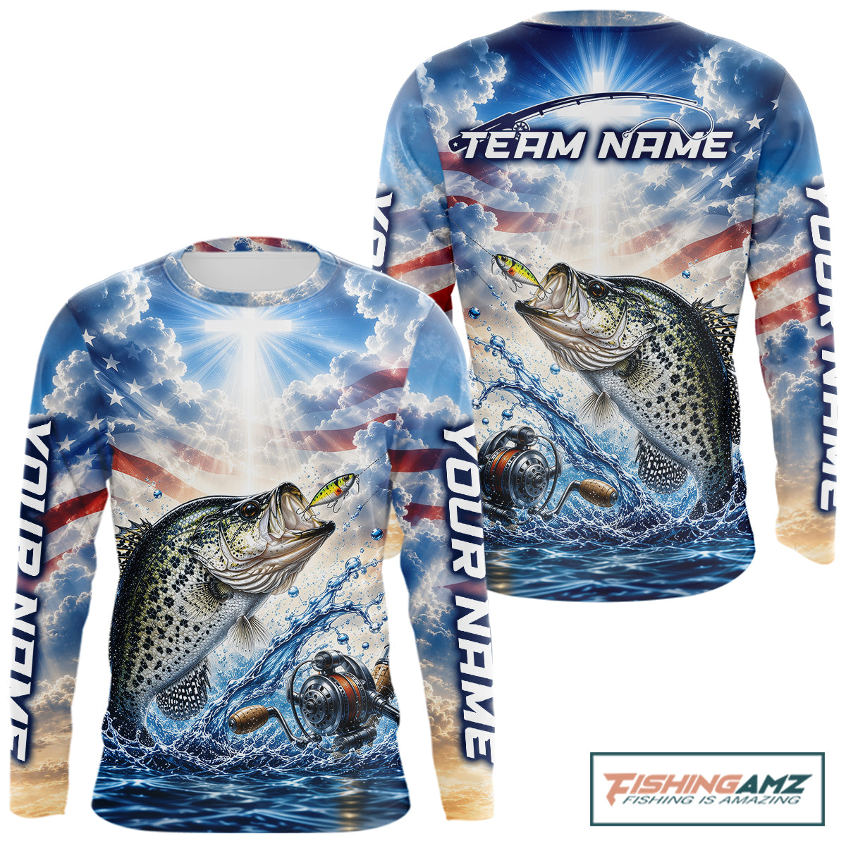 Custom Faith Crappie American Flag Patriotic Fishing Shirt Long Sleeve, US Fishing Jerseys NBT947
