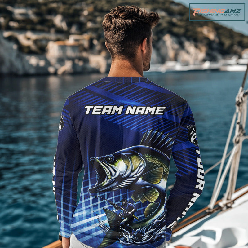Blue Camo Walleye Custom Fishing Shirts Long Sleeve, Walleye Fishing Shirts NBT446