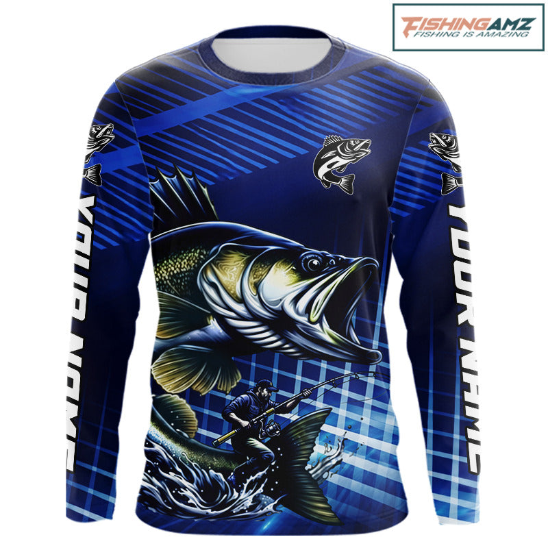 Blue Camo Walleye Custom Fishing Shirts Long Sleeve, Walleye Fishing Shirts NBT446