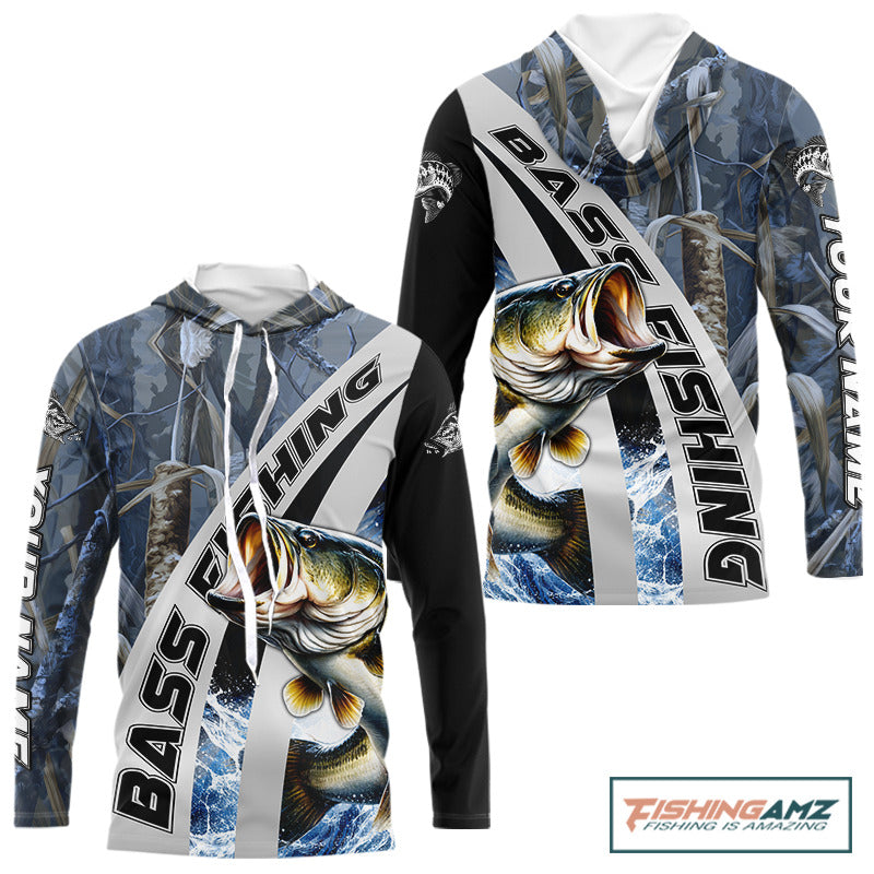 Custom Bass Fishing Grass Camo Long Sleeve Fishing Shirts, Bass Fishing Tournament Shirts NBT450