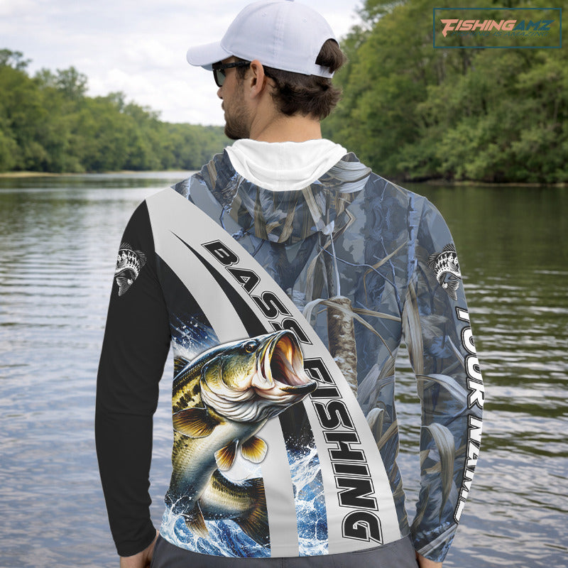 Custom Bass Fishing Grass Camo Long Sleeve Fishing Shirts, Bass Fishing Tournament Shirts NBT450