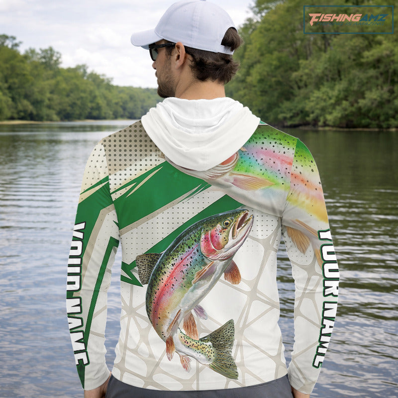 Rainbow Trout Fishing Tournament Shirts Long Sleeve Hooded Fishing Shirts, Custom Trout Fishing Shirts NBT429