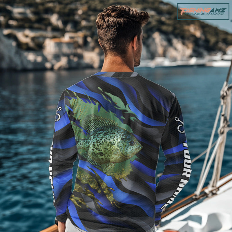Custom Crappie Fishing Blue Camo Long Sleeve Fishing Shirts, Crappie Fishing Shirts NBT390