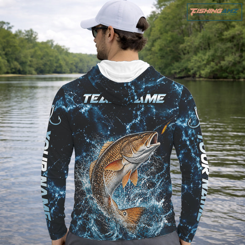 Custom Redfish Fishing Camo Long Sleeve Hooded Fishing Shirts, Personalized Redfish Fishing Team Jerseys NBT1032