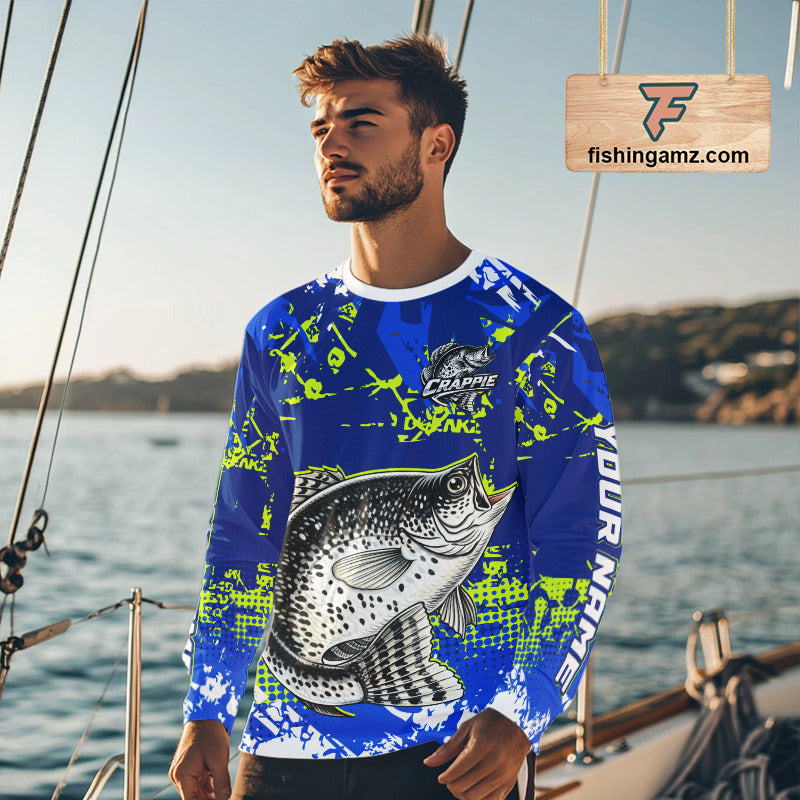 Custom Crappie Fishing Camo Fishing Shirts Long Sleeve, Crappie Tournament Fishing Shirts NBT440