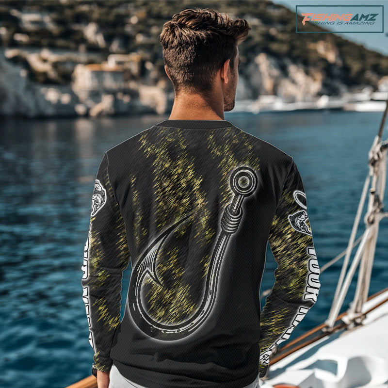 back view of custom UPF fishing shirt with long sleeves