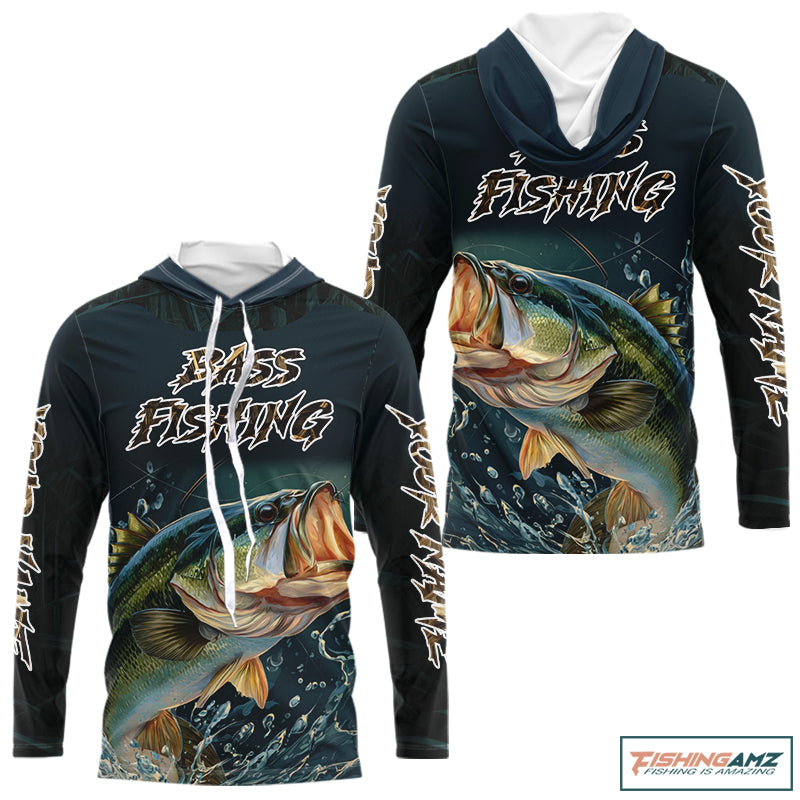 Largemouth Bass Fishing Long Sleeve Fishing Shirts Grass Camo, Bass Fishing Tournament Jerseys NBT362