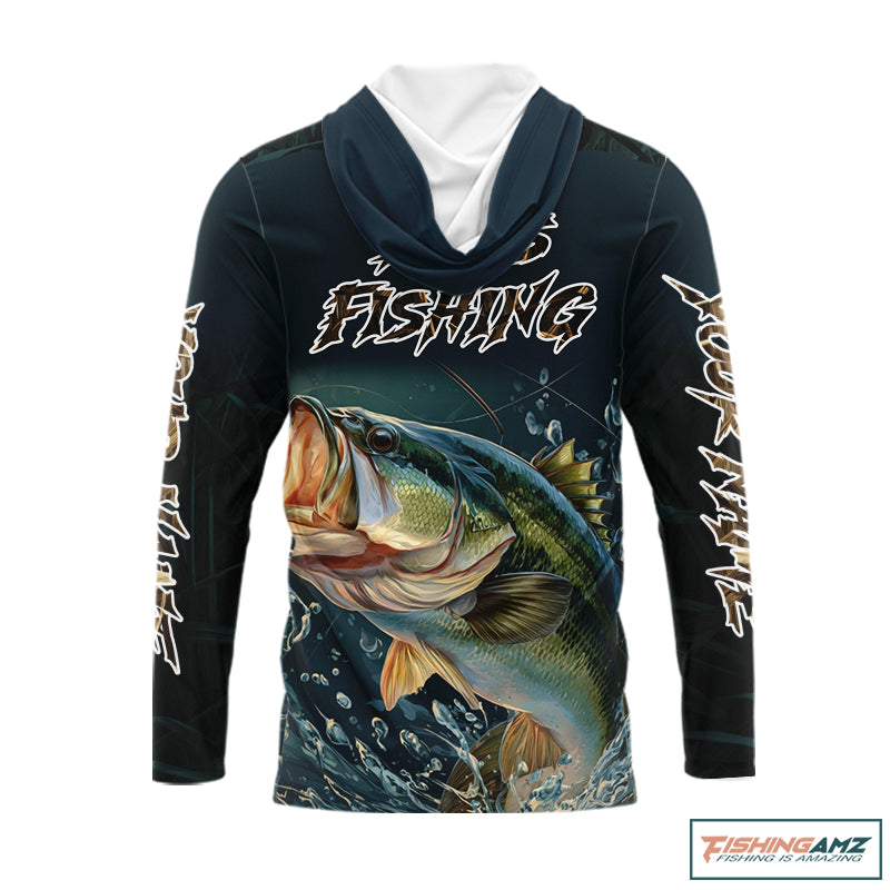 Largemouth Bass Fishing Long Sleeve Fishing Shirts Grass Camo, Bass Fishing Tournament Jerseys NBT362