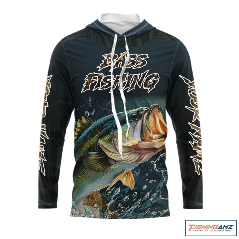 Largemouth Bass Fishing Long Sleeve Fishing Shirts Grass Camo, Bass Fishing Tournament Jerseys NBT362