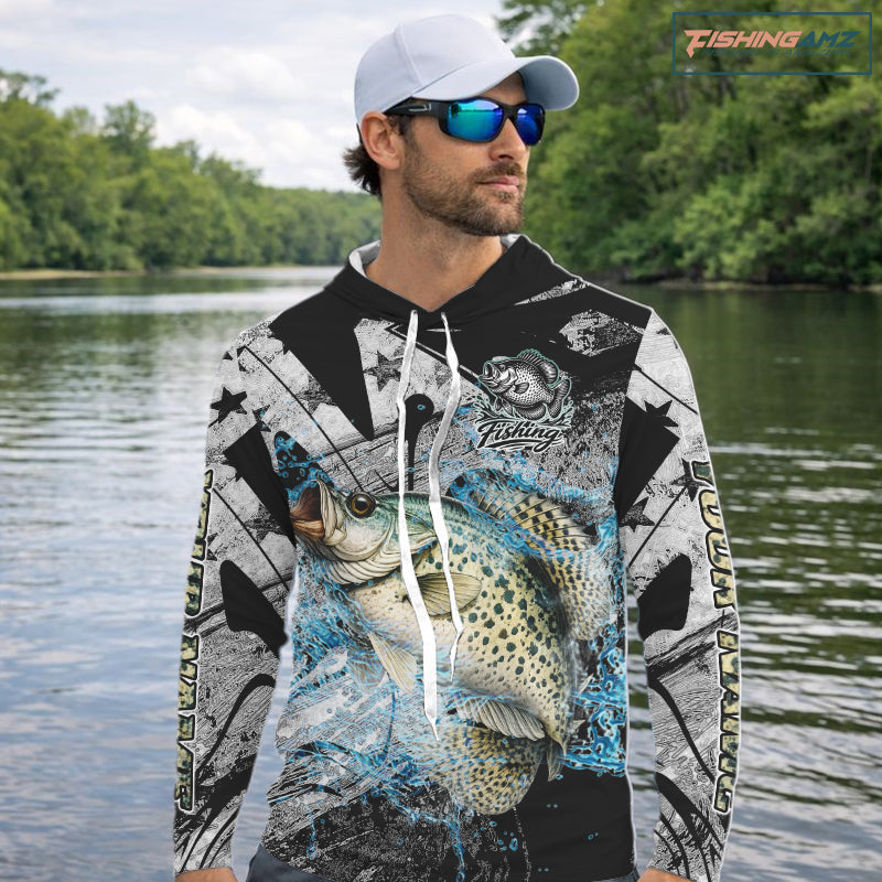 Custom American Flag Crappie Fishing Shirts Long Sleeve, Crappie Patriotic Fishing Shirt NBT471