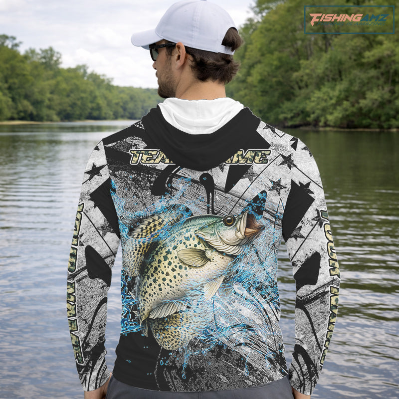 Custom American Flag Crappie Fishing Shirts Long Sleeve, Crappie Patriotic Fishing Shirt NBT471