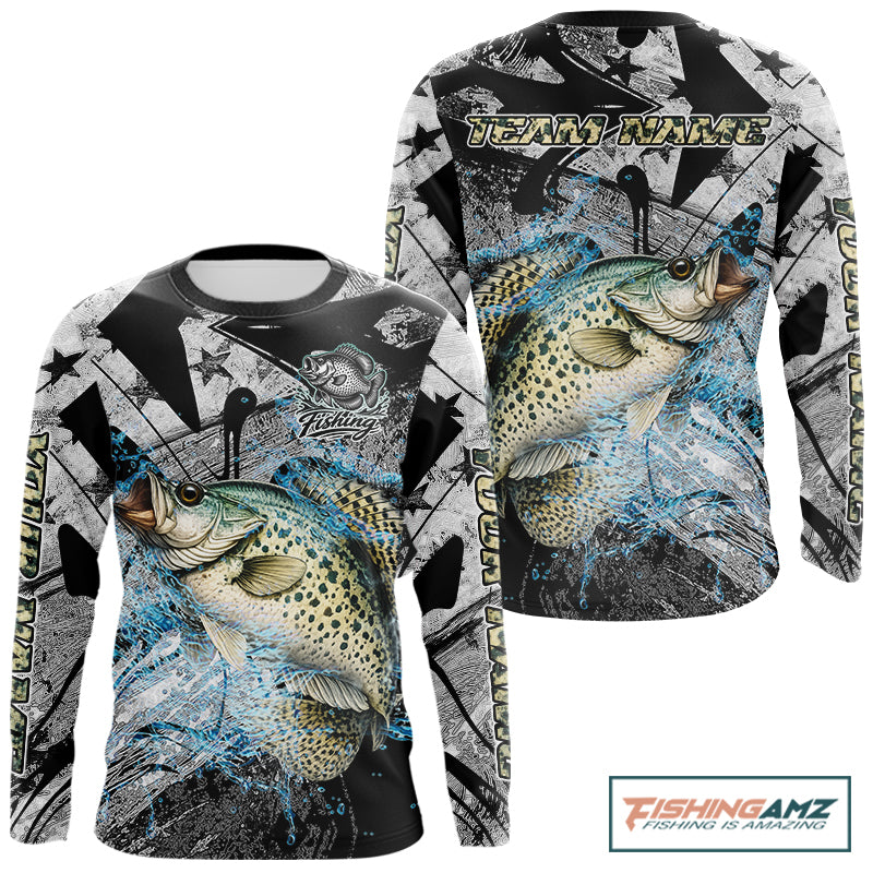 Custom American Flag Crappie Fishing Shirts Long Sleeve, Crappie Patriotic Fishing Shirt NBT471