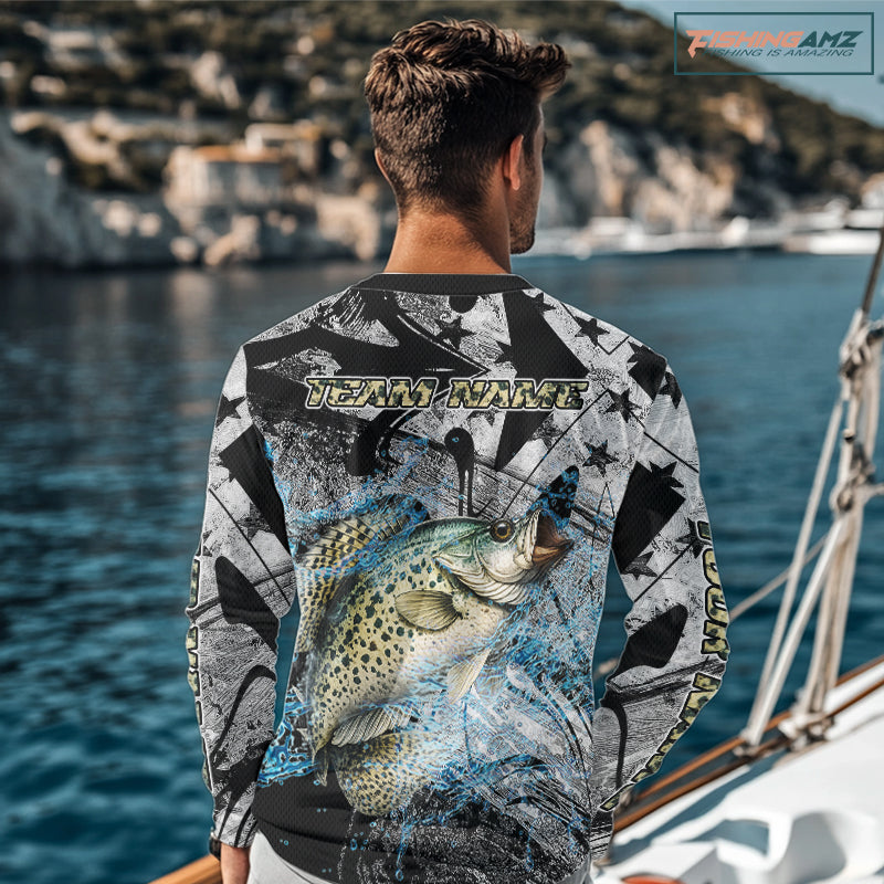Custom American Flag Crappie Fishing Shirts Long Sleeve, Crappie Patriotic Fishing Shirt NBT471