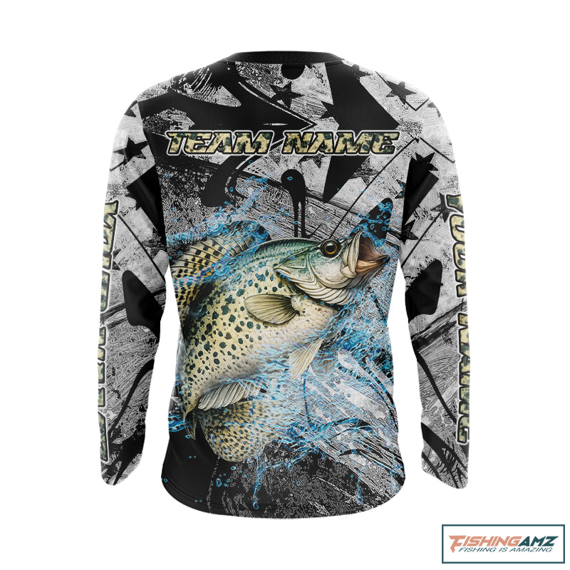 Custom American Flag Crappie Fishing Shirts Long Sleeve, Crappie Patriotic Fishing Shirt NBT471