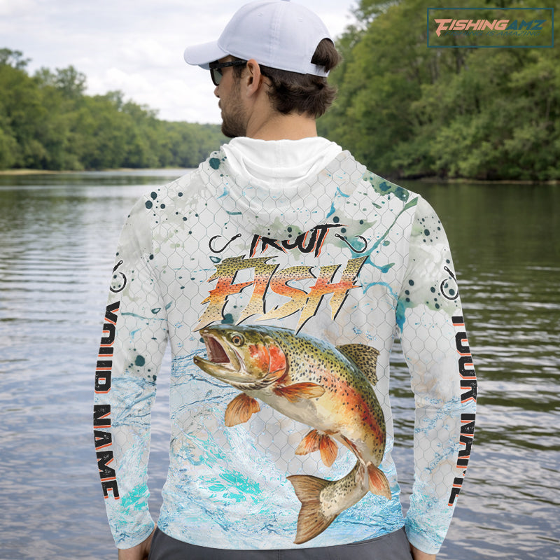Rainbow Trout Custom UPF Fishing Shirts Long Sleeve Hooded, Trout Fishing Jerseys NBT417