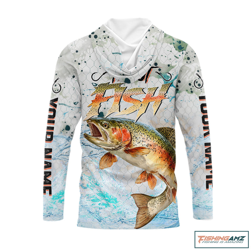 Rainbow Trout Custom UPF Fishing Shirts Long Sleeve Hooded, Trout Fishing Jerseys NBT417