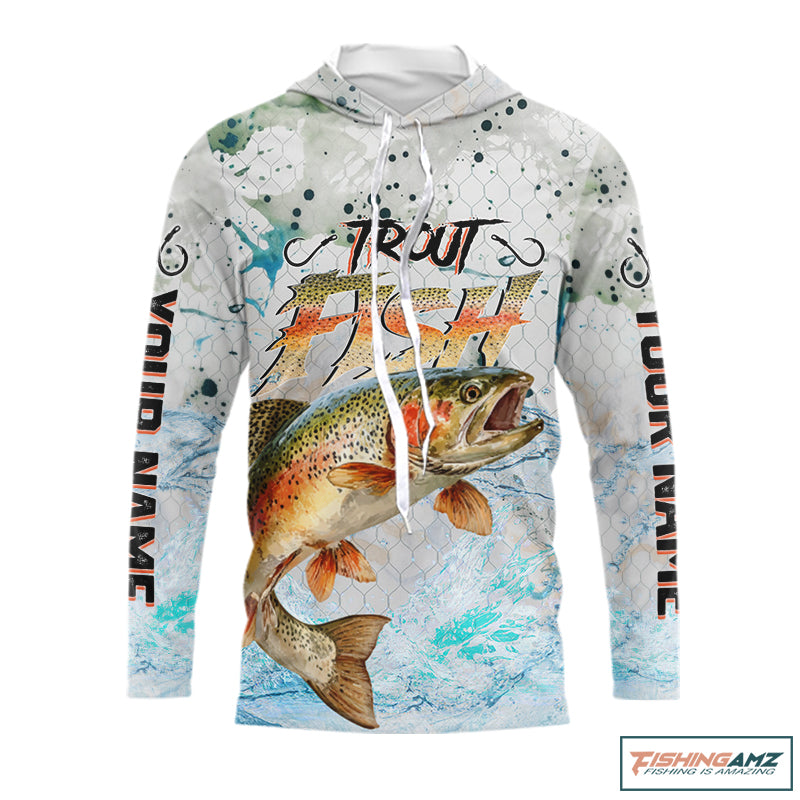 Rainbow Trout Custom UPF Fishing Shirts Long Sleeve Hooded, Trout Fishing Jerseys NBT417