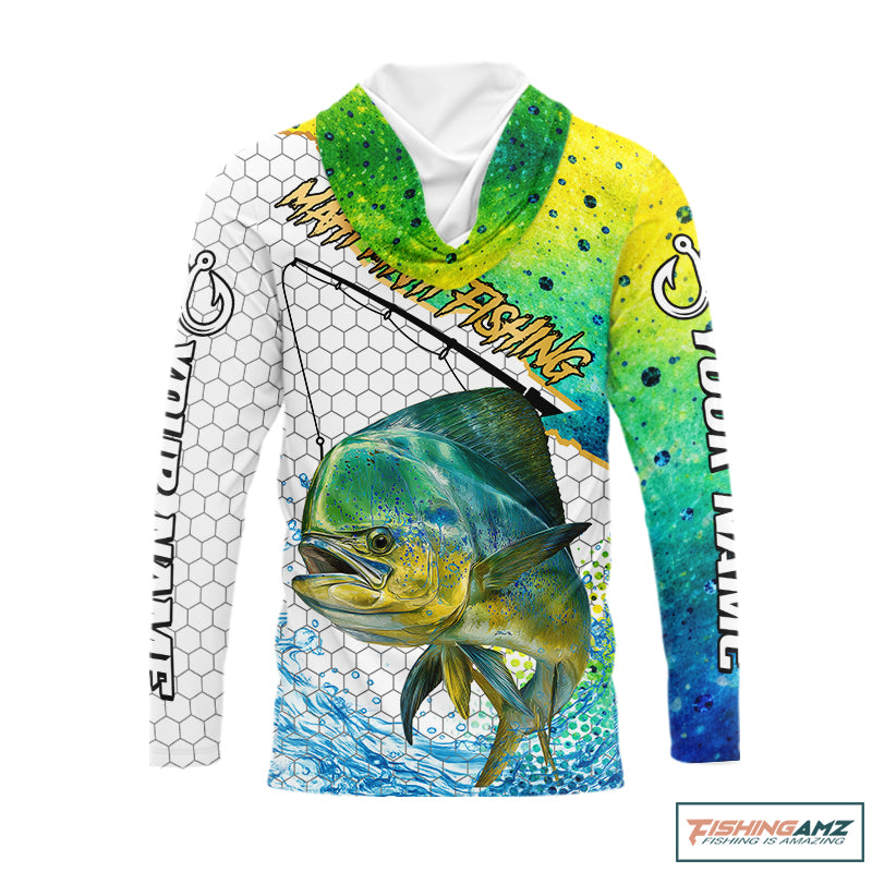 Back view of offshore Mahi Mahi fishing long sleeve jersey