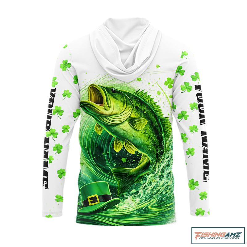 Personalized St Patrick's Day Shirts Largemouth Bass Fishing Long Sleeve Hooded, Custom Bass Fishing Jerseys NBT383