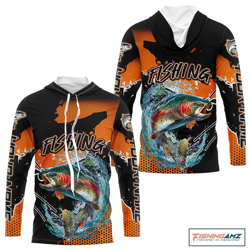 Rainbow Trout Long Sleeve Fishing Shirts Custom Orange Fishing Jerseys, Trout Fishing Shirts NBT343