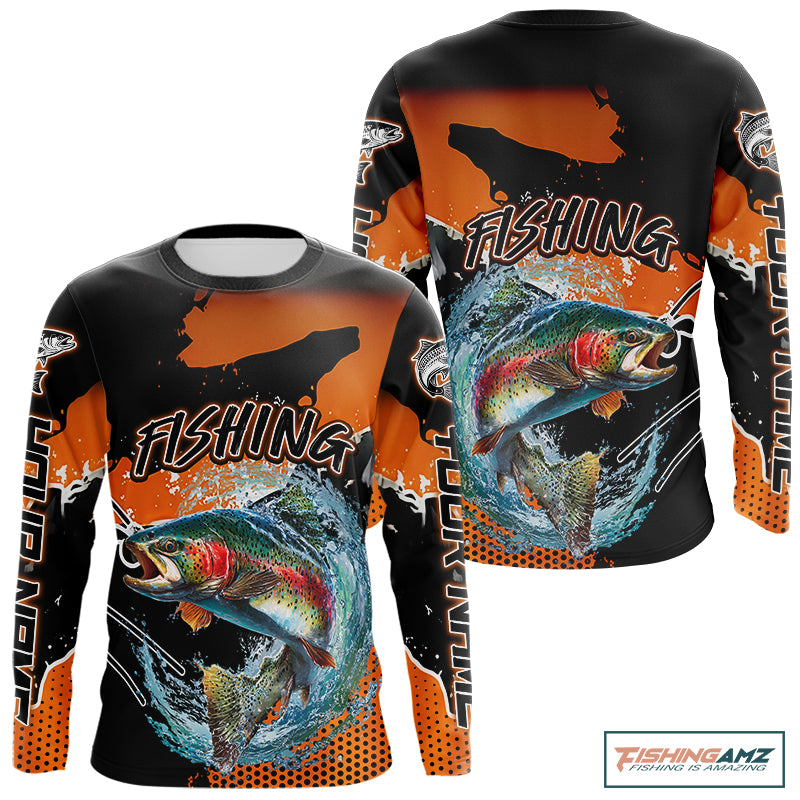 Rainbow Trout Long Sleeve Fishing Shirts Custom Orange Fishing Jerseys, Trout Fishing Shirts NBT343