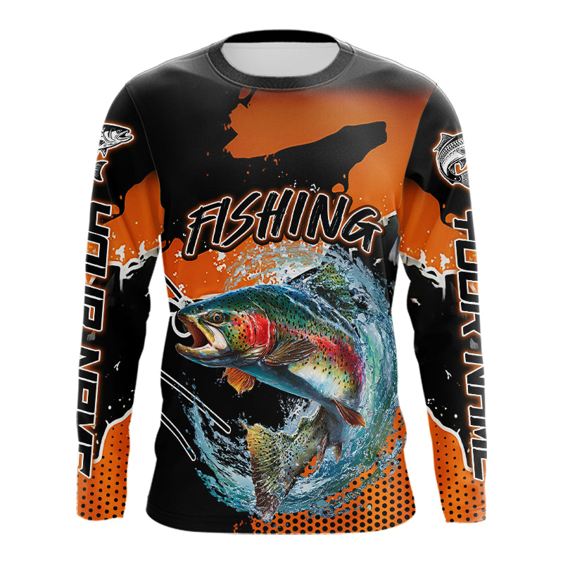 Rainbow Trout Long Sleeve Fishing Shirts Custom Orange Fishing Jerseys, Trout Fishing Shirts NBT343