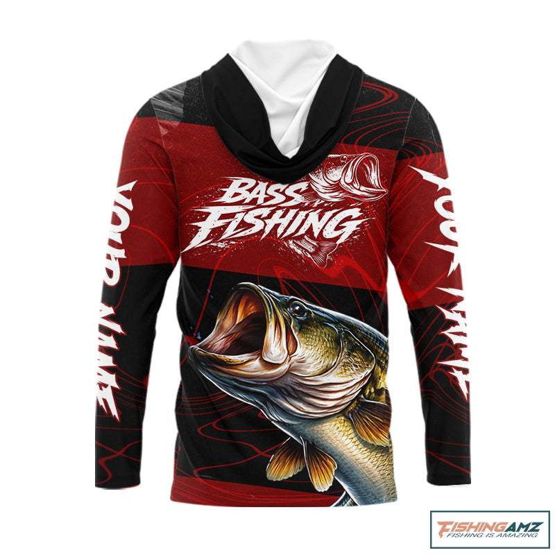 Personalized Bass Long Sleeve Hooded Fishing Shirts UV Protection, Bass Fishing Shirts For Men NBT435