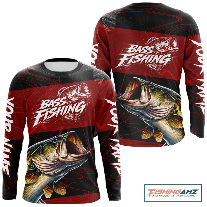 Personalized Bass Long Sleeve Fishing Shirts UV Protection, Bass Fishing Shirts For Men NBT435