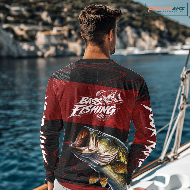 Personalized Bass Long Sleeve Fishing Shirts UV Protection, Bass Fishing Shirts For Men NBT435