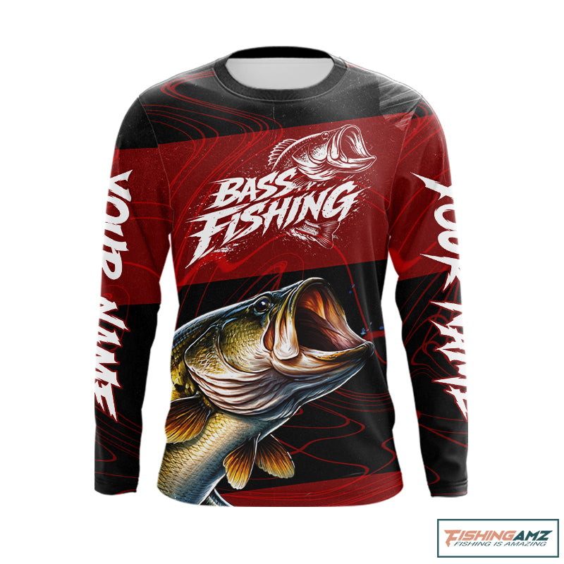 Personalized Bass Long Sleeve Fishing Shirts UV Protection, Bass Fishing Shirts For Men NBT435